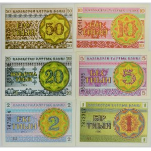 Kazachstan, zestaw 1-50 tyin 1993 (6 szt.)