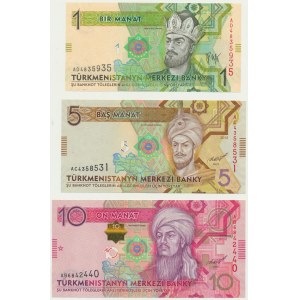 Turkmenistan, lot 1-10 Manat 2009-12 (3 pcs.)