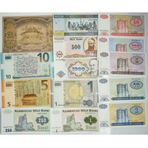 Azerbejdżan, zestaw 1-1.000 manatów, 500 rubli 1920-2009 (14 szt.)