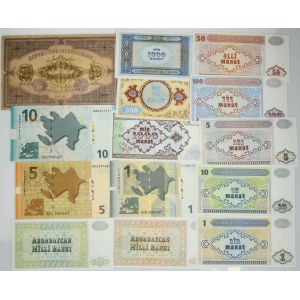 Aserbaidschan, Satz von 1-1.000 Manat, 500 Rubel 1920-2009 (14 Stück).