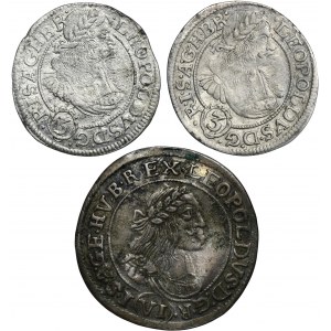 Set, Silesia Habsburg rule and Hungary, Leopold I, 3 Kreuzer and 6 Kreuzer (3 pcs.)