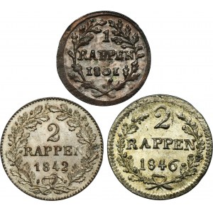 Set, Switzerland, Helvetic Republic, Canton of Zurich and Canton of Schwyz, 1 and 2 Rappen (3 pcs.)