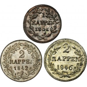 Set, Switzerland, Helvetic Republic, Canton of Zurich and Canton of Schwyz, 1 and 2 Rappen (3 pcs.)
