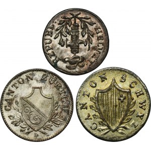 Set, Switzerland, Helvetic Republic, Canton of Zurich and Canton of Schwyz, 1 and 2 Rappen (3 pcs.)