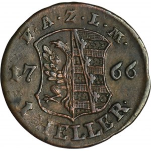 Nemecko, Anhalt-Zerbst, Frederick August, 1 Halerz 1766 - RARE, ex. Dr. Max Blaschegg