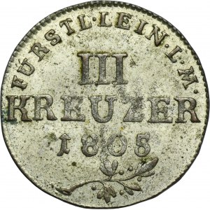 Německo, hrabství Leiningen-Dagsburg, Karl Friedrich Wilhelm, 3 Krajcary Saalfeld 1805 L - ex. Dr. Max Blaschegg