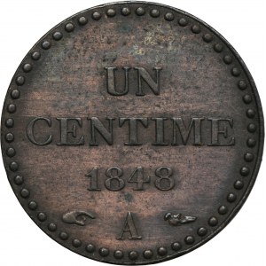 France, II Republic, 1 Centime Paris 1848 A - ex. Dr. Max Blaschegg