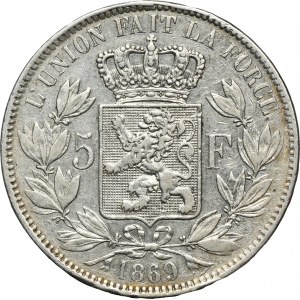 Belgie, Leopold II, 5 franků Brusel 1869