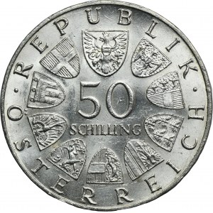 Rakúsko, Druhá republika, 50 šilingov Viedeň 1967 - 100. výročie - Valčík na krásnom modrom Dunaji