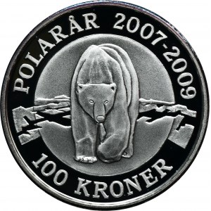 Dánsko, Margaret II, 100 korún Kodaň 2007 - Medzinárodný polárny rok, ľadový medveď