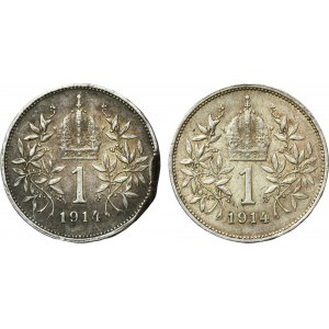 Sada, Rakúsko, František Jozef I., 1 koruna Viedeň 1914 (2 kusy).
