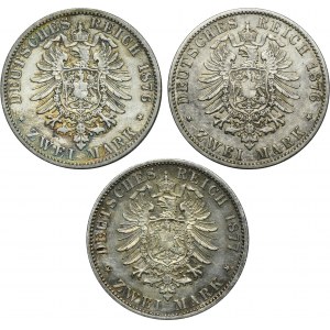 Zestaw, Niemcy, Królestwo Prus, Wilhelm I, 2 Marki Hannover 1876-1877 (3 szt.)