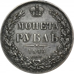 Rosja, Mikołaj I, Rubel Petersburg 1845 СПБ KБ