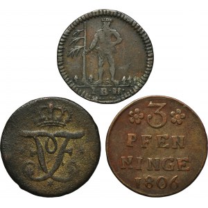 Súbor, Nemecko a Západné Pomoransko pod švédskou vládou, 1 fenig, 3 fenigy a 2 haliere (3 kusy).