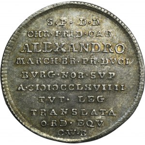 Nemecko, Brandenburg-Ansbach, Alexander, Strieborný odtlačok Ducat Saalfeld 1769 CWB - RARE