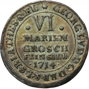 Nemecko, Kurfirstvo Brunšvik-Kalenberg-Hanover, George I Ludwig, 6 Mariengroschen Zellerfeld 1714 HH - RARE