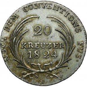Německo, Vévodství Sasko-Koburg-Saalfeld, Ernest I, 20 Krajcars Saalfeld 1824 S