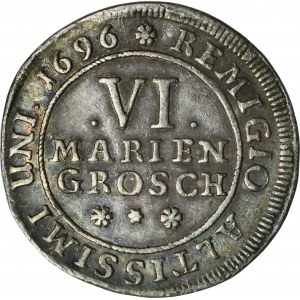 Niemcy, Księstwo Brunszwiku-Wolfenbüttel, Rudolf August i Anton Ulryk, 6 Mariengroschen Zellerfeld 1696 - RZADKI