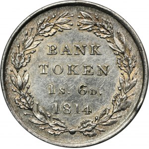 Velká Británie, Jiří III., žeton Bank of England, 1 šilink a 6 pencí Birmingham 1814