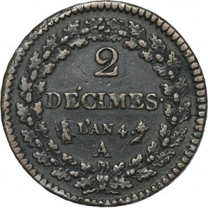 Frankreich, Erste Republik, 2 Décimes Paris 1795 A