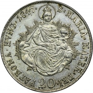 Hungary, Ferdinand I, 20 Kreuzer Kremnitz 1847 B