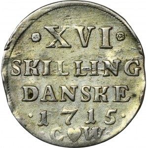 Dánsko, Frederick IV, 16 Skilling Dansk Copenhagen 1715 CW