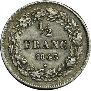 Belgia, Leopold I, 1/2 Franka Bruksela 1843 - RZADKIE