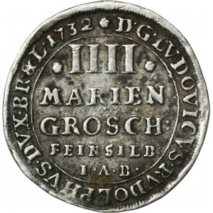 Nemecko, Vojvodstvo Brunswick-Wolfenbüttel, Ludwig Rudolf, 4 Mariengroschen Zellerfeld 1732 IAB