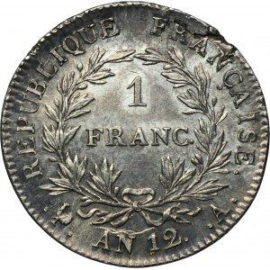 Frankreich, Napoleon als Konsul, 1 Frank Paris AN 12 1803 - RARE