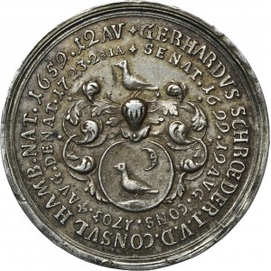 Nemecko, Hamburg, medaila pri príležitosti úmrtia Gerharda Schrödera, starostu Hamburgu 1723