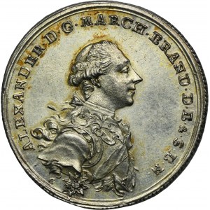 Německo, Brandenburg-Ansbach, Alexander Medal, Bruckberg Porcelain Factory 1767