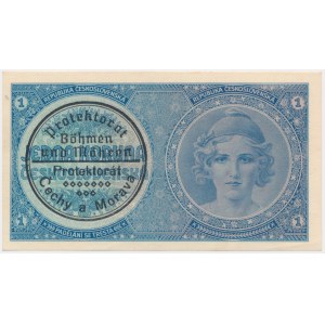 Czechy i Morawy, 1 korona (1939) - z nadrukiem -