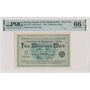 Danzig, 5 bilion Mark 1923 - watermark squares - PMG 66 EPQ