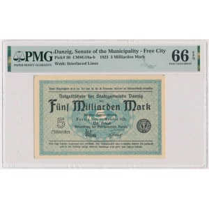 Danzig, 5 Milliarden Mark 1923 - znw. Quadrate - PMG 66 EPQ
