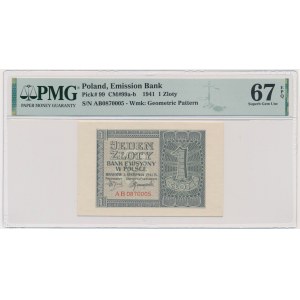 1 złoty 1941 - AB - PMG 67 EPQ - wysokie litery serii