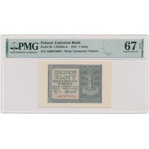 1 Gold 1941 - AB - PMG 67 EPQ - hohe Serienbriefe