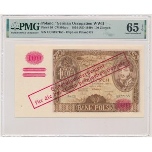 100 zlatých 1934(9) s ORIGINÁLNÍM přetiskem - Ser.C.O. - PMG 65 EPQ