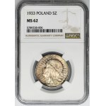 Głowa Kobiety, 5 złotych Warszawa 1933 - NGC MS62