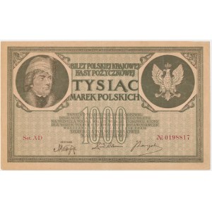 1 000 marek 1919 - Sér. AD - 7 číslic -