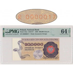 200,000 zl 1989 - R 0000017 - PMG 64 EPQ - very low serial number -.