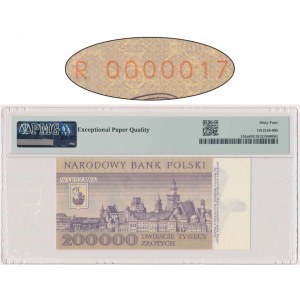 200.000 złotych 1989 - R 0000017 - PMG 64 EPQ - bardzo niski numer seryjny -