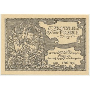 Polská vojenská pokladna, 5 zlotých = 75 kopějek 1916