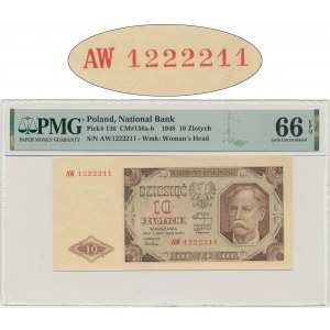 10 zlotých 1948 - AW 1222211 - PMG 66 EPQ - zajímavé číslo