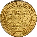 Slezsko, knížectví legnicko-brzesko-wołowské, Jerzy III Brzeski, Ludwik IV Legnicki a Krystian Wołowsko-Oławski, dukát Brzeg 1657 EW - PCGS MS63 - HYBRYDA, VELMI ZRADKÉ