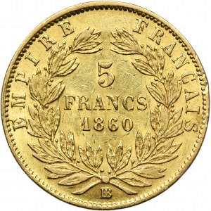 France, Napoleon III, 5 Francs Strasburg 1860 BB