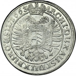 Sliezsko, habsburská vláda, Leopold I., 15 Krajcars Wrocław 1663 GH