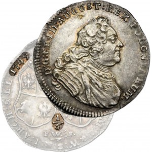 Augustus III of Poland, 1/6 Thaler Dresden 1751 FWôF - VERY RARE