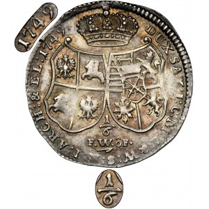 Augustus III of Poland, 1/6 Thaler Dresden 1751 FWôF - VERY RARE