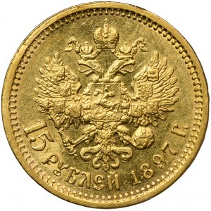 Rusko, Mikuláš II., 15 rublů Petrohrad 1897 AГ