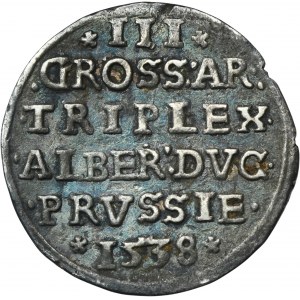 Knížecí Prusko, Albrecht Hohenzollern, Trojak Königsberg 1538 - RARE